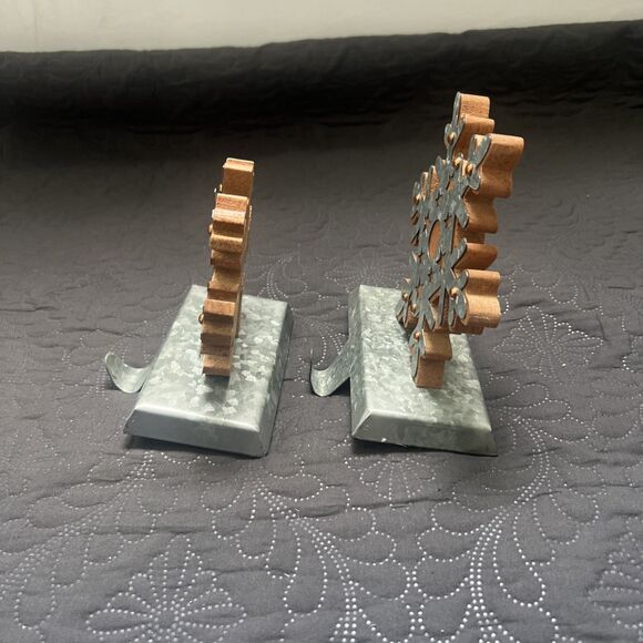 Snowflake Galvanized Metal Stocking Holder Set of 2 Christmas Holiday Farmhouse - Picture 2 of 8